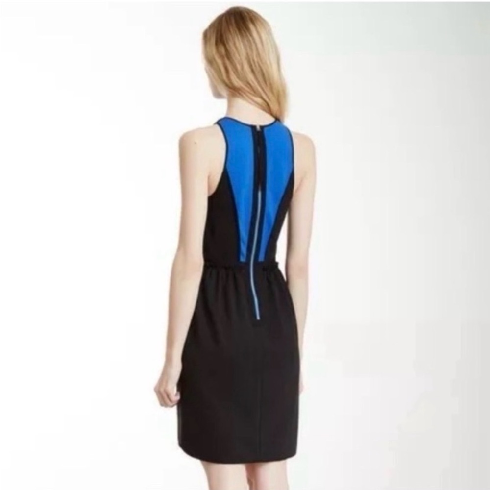 REBECCA TAYLOR Black and Blue Colorblock Fit and Flare Mini Dress - Picture 4 of 8